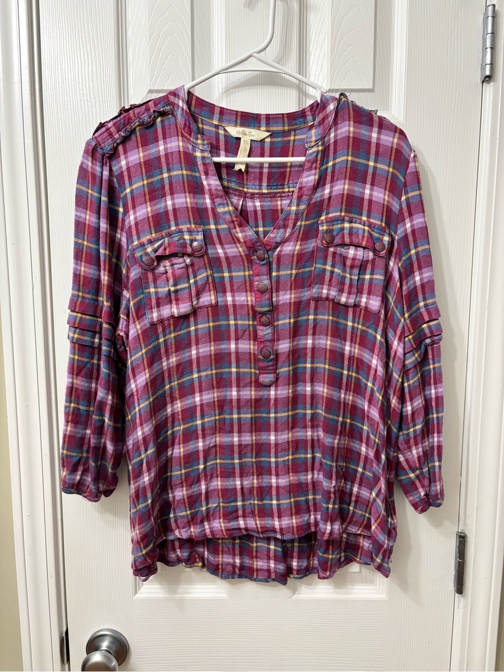 Matilda Jane All Day Millie Purple Plaid Button Front Top Women’s Plus Size XXL - Picture 2 of 5